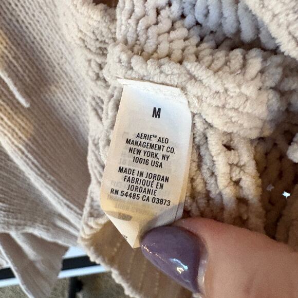 Aerie Crochet Chenille Cream Knit Hoodie Sweater Soft Cozy Oversized Boho Medium - Picture 13 of 14